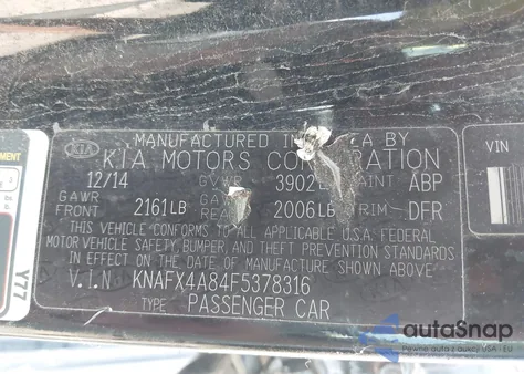 2015 Kia Forte Ex from USA, damaged, VIN KNAFX4A84F5378316